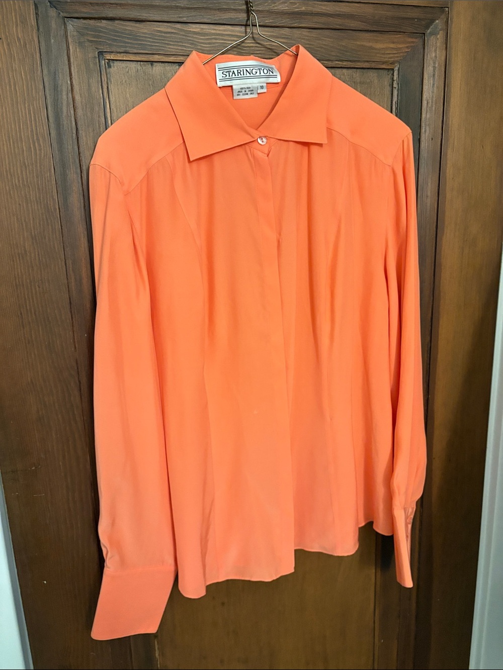 Women's Silk Orange Long-Sleeve Button Front Blouse